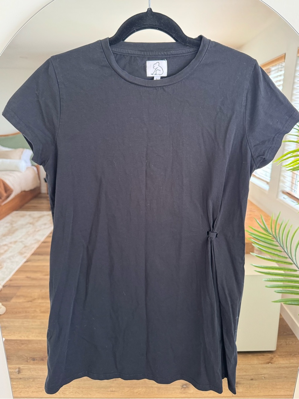 Women's Black T-shirt Dress with Side Knot Detail